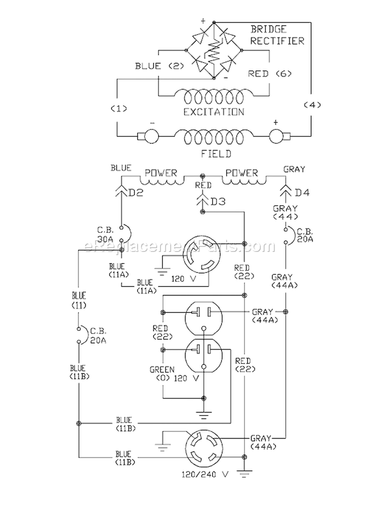 Page D Diagram and Parts List for 1643-0  Briggs and Stratton Generator